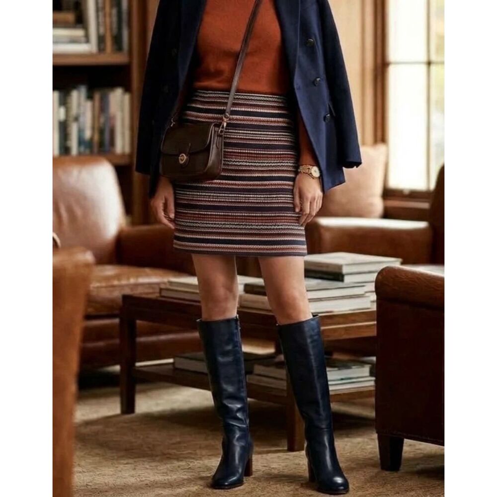 HOBBS London Striped Tweed Mini Skirt Sz 6 southwest Academia equestrian capsule